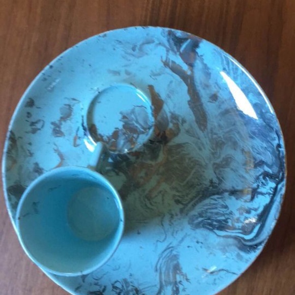 MCM: Rare-Sascha Blastoff Surf Ballet Dinner plate w/fitted cup- teal & silver - Picture 2 of 6